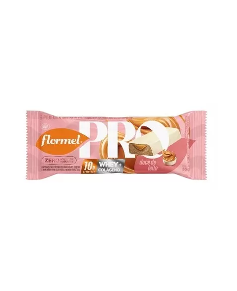 A barra de proteína com doce de leite é uma exclusividade Flormel! Ela é recheada com o tradicional doce de leite cremoso da Flo